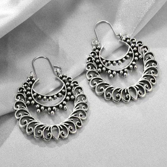 Feligree indian Tibet boho earrings Jewelry - Tibatyan Gypsy Indian Round Boho Hoop Earrings